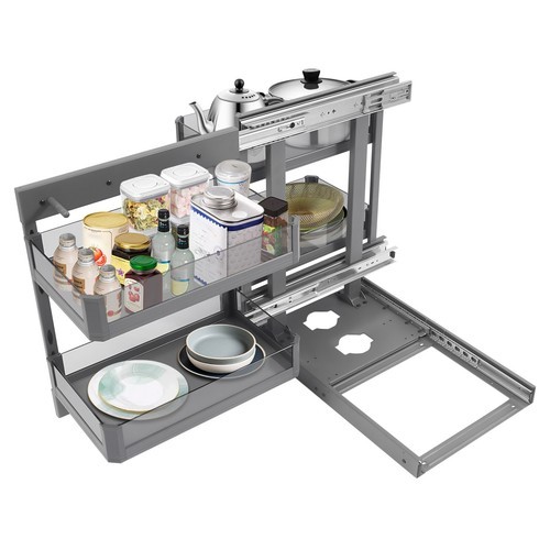 Blind Corner Pull Out Pantry Racks Left&Right Open Min Opening 14.57" W/4 Basket