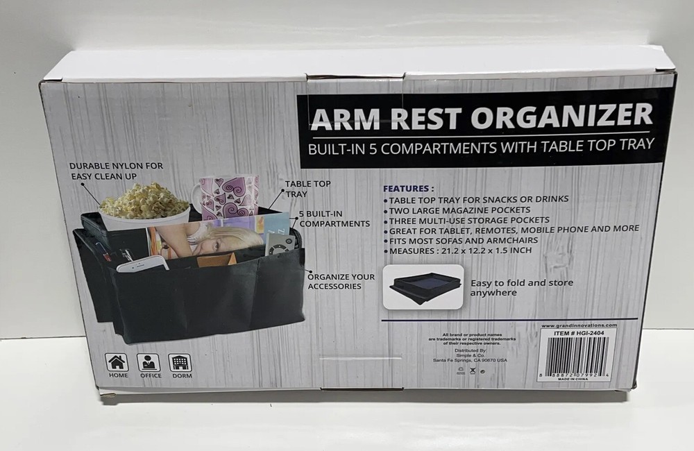 Simple & Co Armrest Organizer Remote Control Holder/Caddy 5 Compartment Black