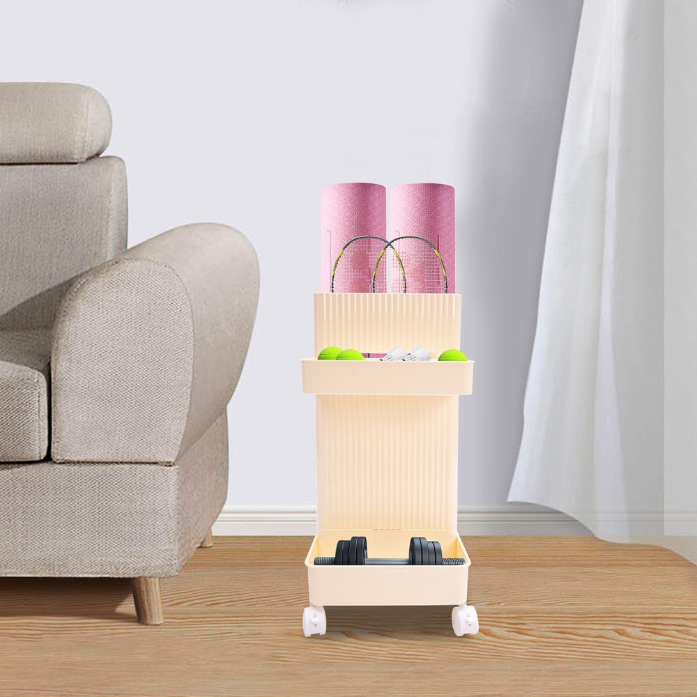 Multi-functional Storage Stand w/Wheels Rolling Workout Equipment Storage Rack