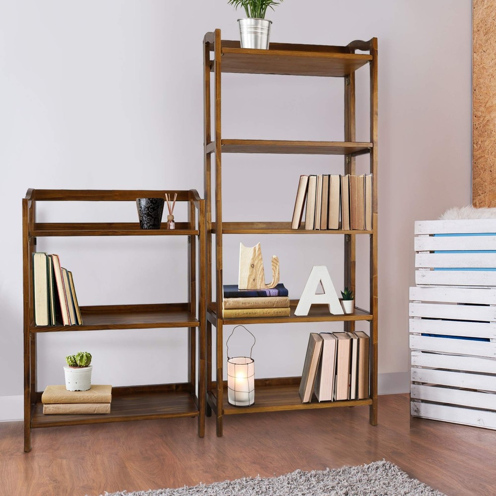 Stratford 3-Shelf Folding Bookcase-Warm Brown