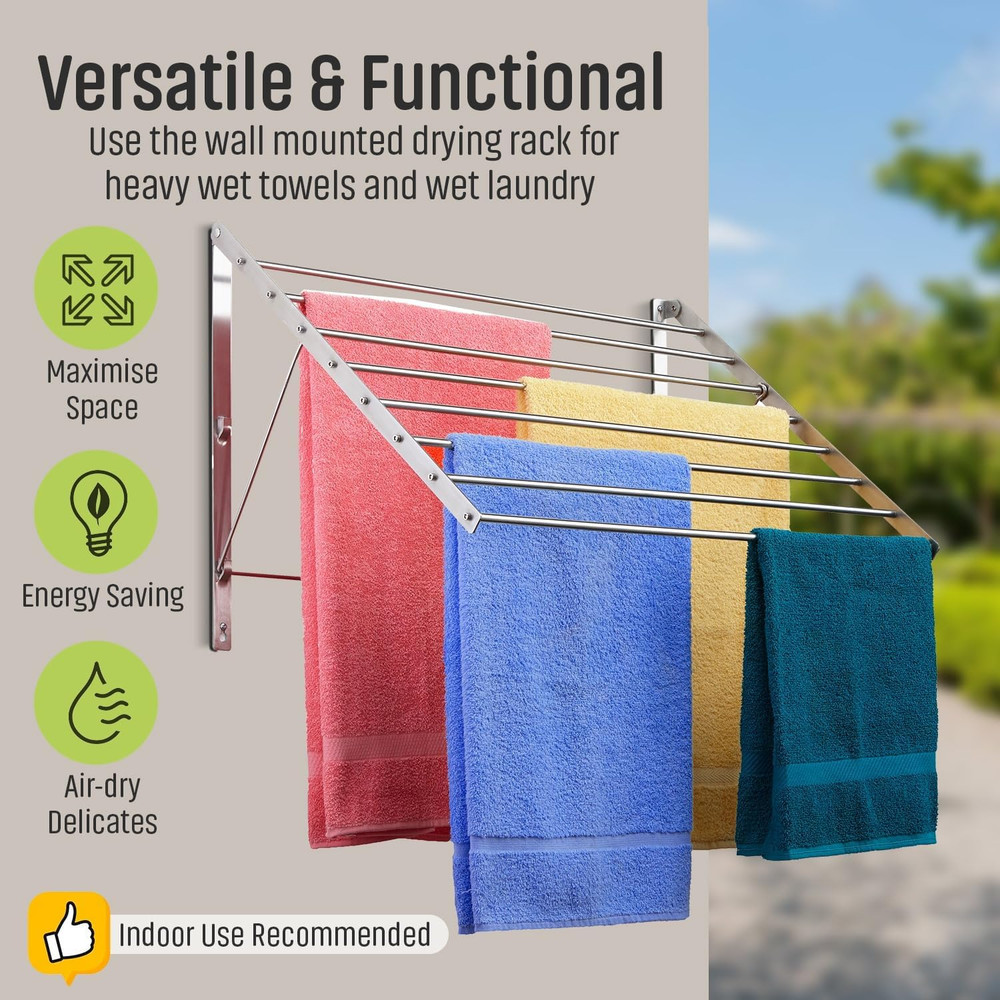 Wall Mounted Clothes Drying Rack - 30" Wide, 20ft Capacity, Sturdy Design