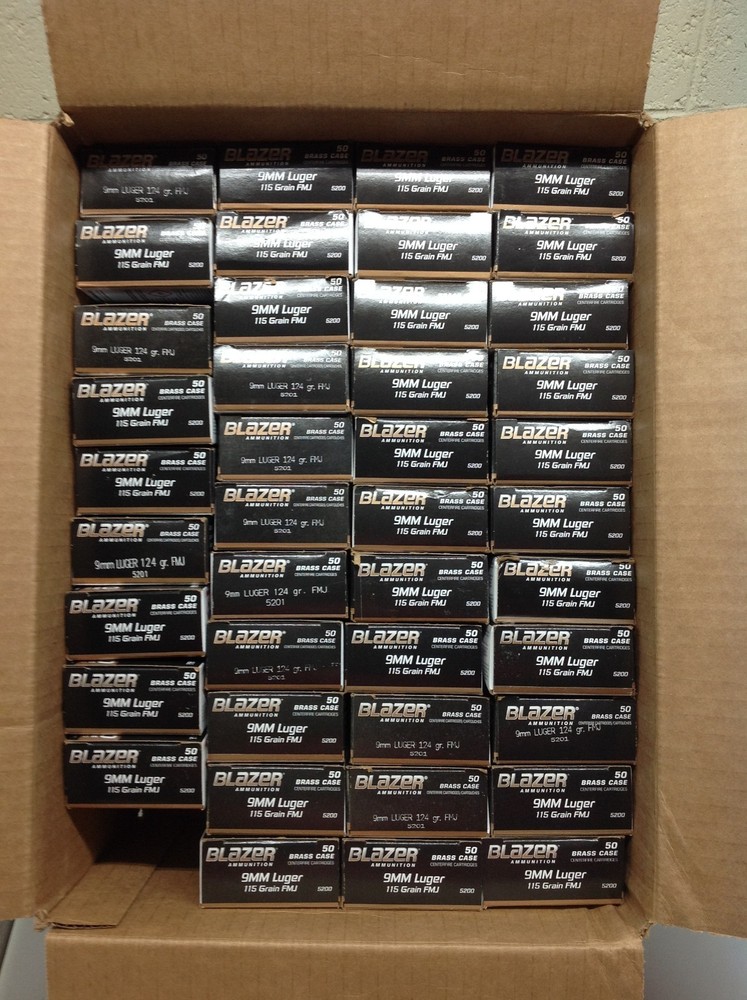 9mm used empty Blazer ammo boxes with trays