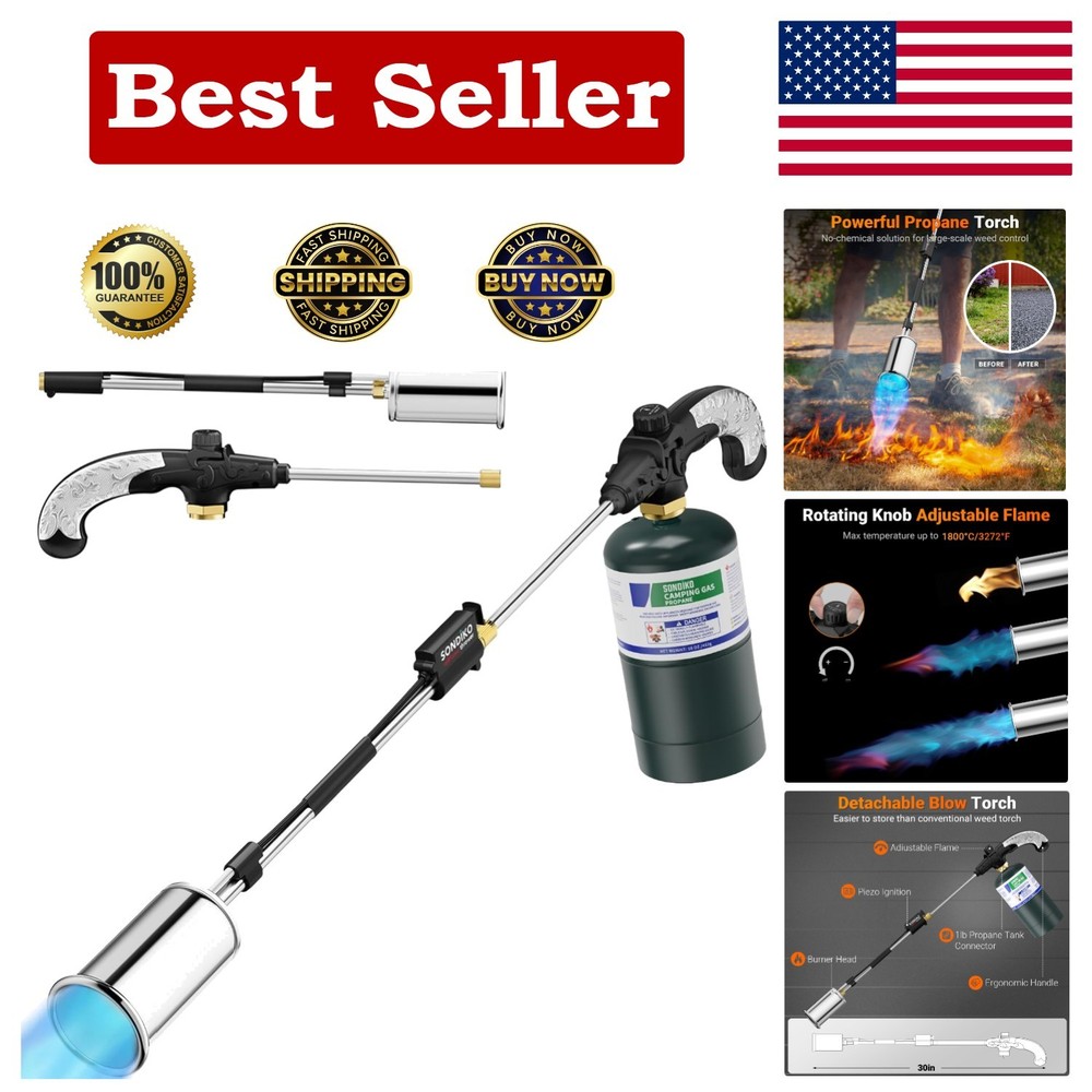 High Output 30" Detachable Propane Torch Weed Burner - Safe & Efficient Solution