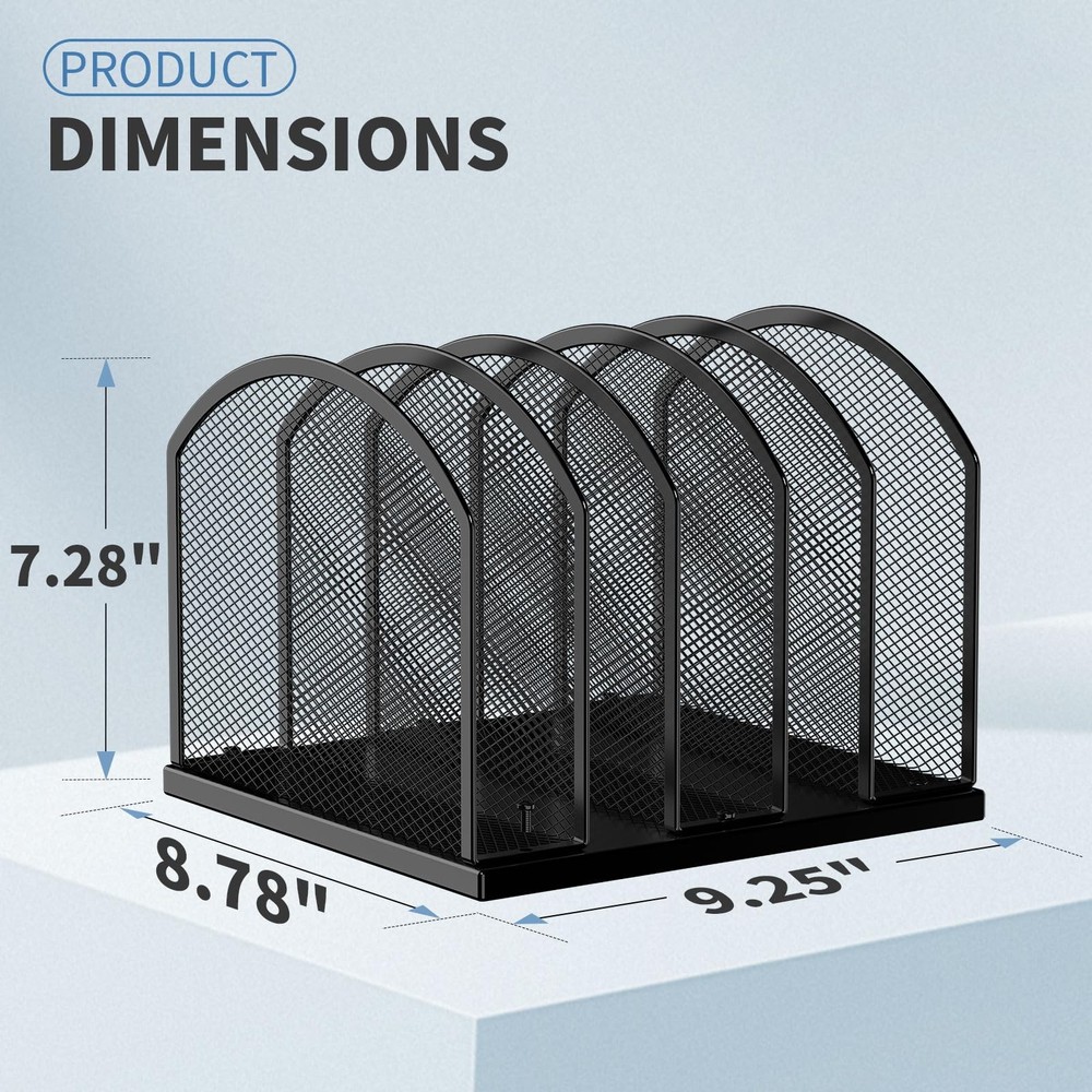 5-Section Vertical Desktop Organizer, 5-Section Mesh File Folder Stand Sorter...