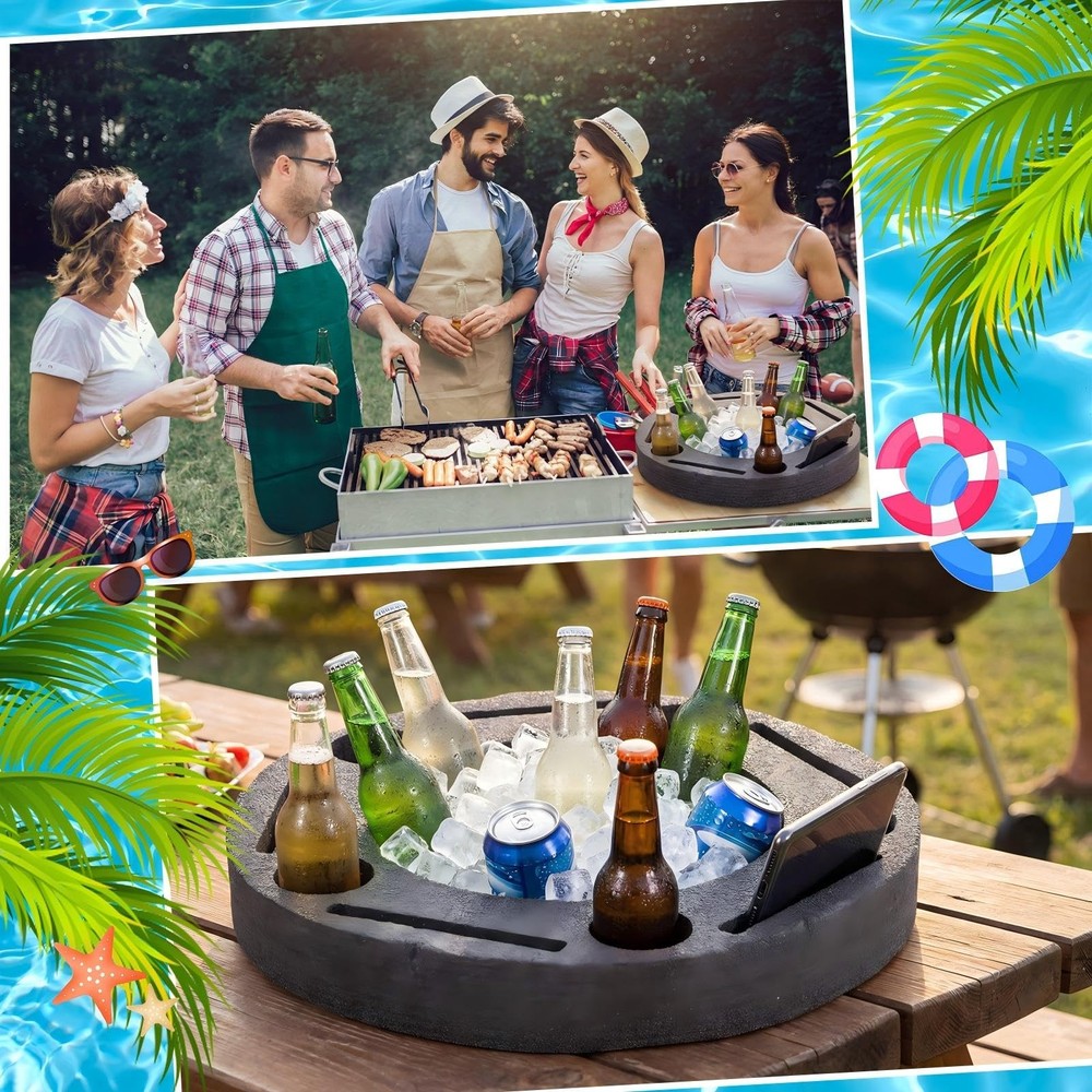 Large Floating Drink Holder Black Floating Refreshment Table Tray 5 Compartme...