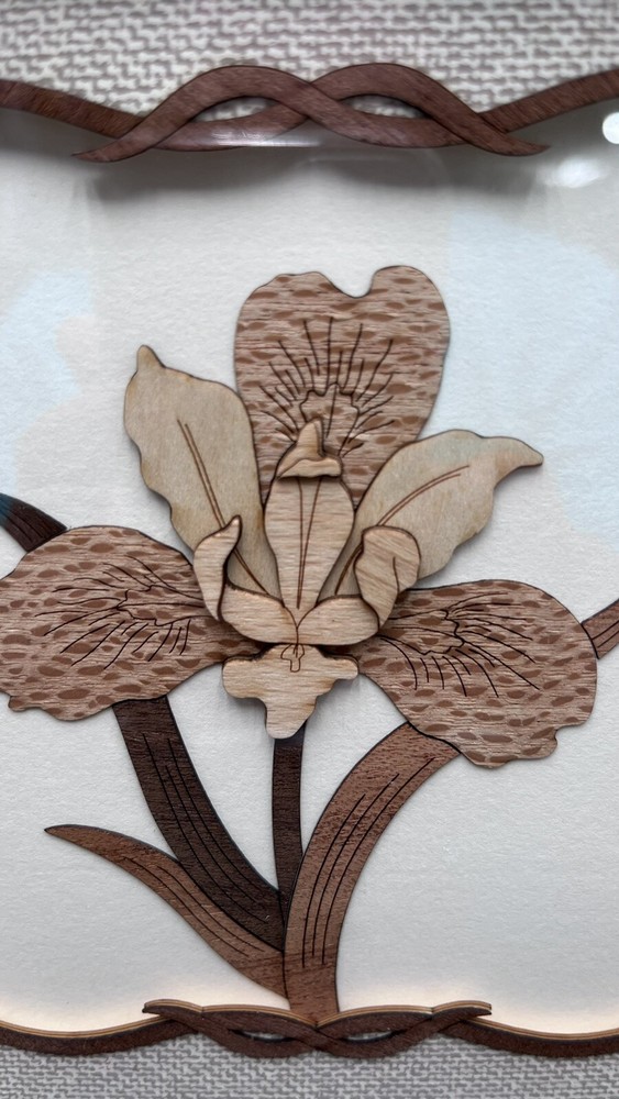UNIQUE Layered 3D Wood Iris Flower Framed Artwork