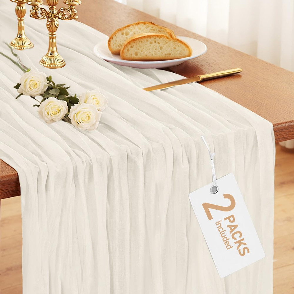 Pureegg 2-Pack Cheese Cloths Table Runner, 120'' Boho Table Cloth Decorations fo