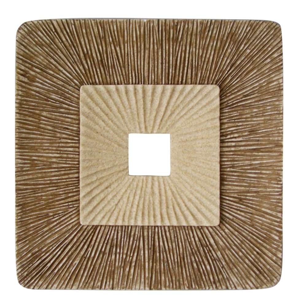 19 X 19 X 2.5 Brown Concave Square Double Layer Ribbed  Wall Plaque