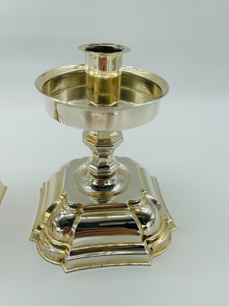 Pair Danish Denmark Silver Plated Candlesticks & Tray