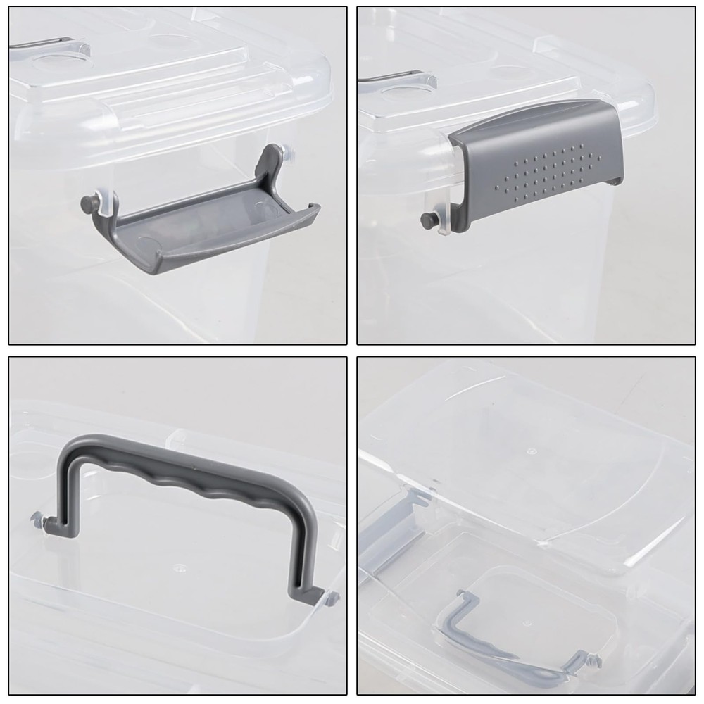 Ggbin 4-Pack 5 Quart Clear Plastic Storage Bins, Latching Storage Box with Ha...