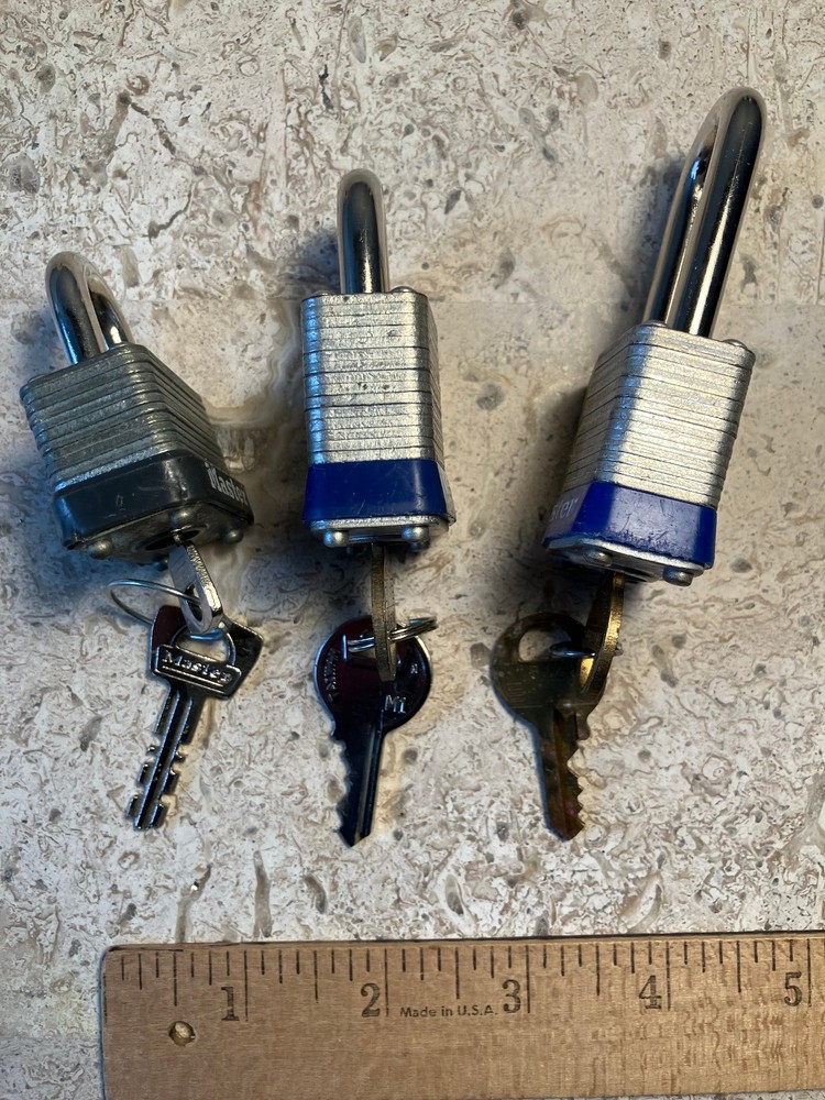 Master Locks 3x 2X No. 3 - 1X No. 22 Pad Locks 2 Keys each