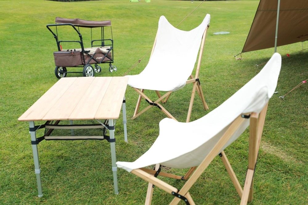 KingCamp Bamboo Folding Camping Table - Lightweight, Adjustable Height, Durable