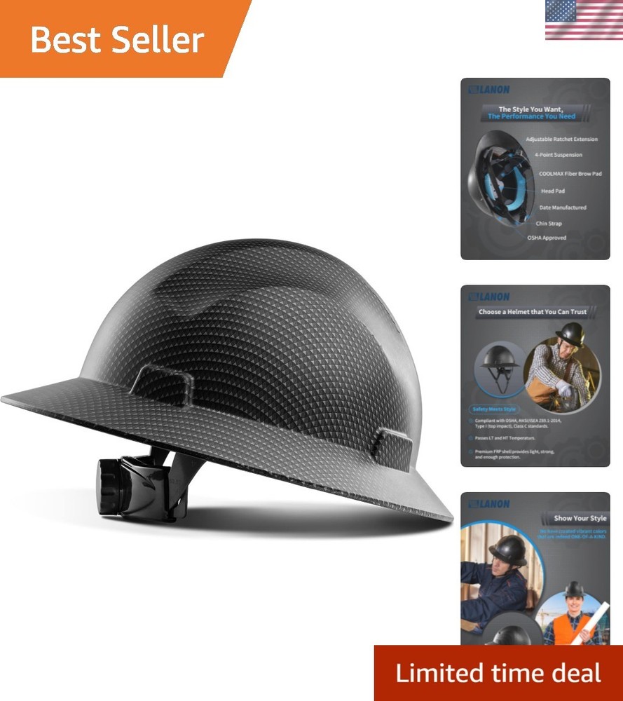 LANON Full Brim Hard Hat, OSHA Construction Work Approved,  Grey Dots Design,...
