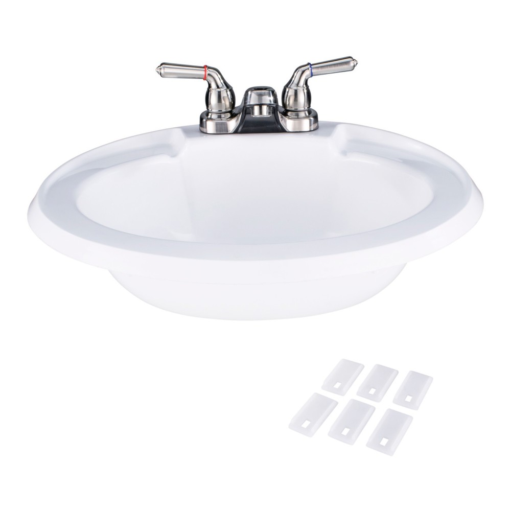 Oval RV Bathroom Sink W/Drain Stopper And Brushed Nickel Teapot Faucet White