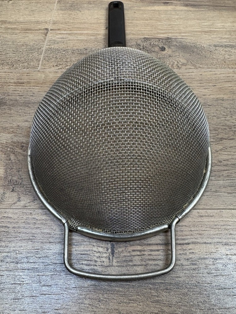 Vintage Mesh Strainer Sifter Stainless Steel Plastic Handle Rustic Kitchen