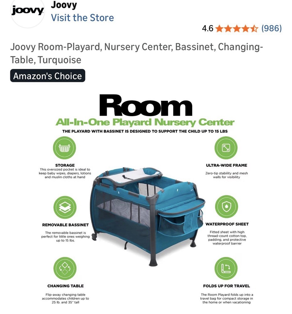 Joovy Bassinet and changing table, turquoise color.