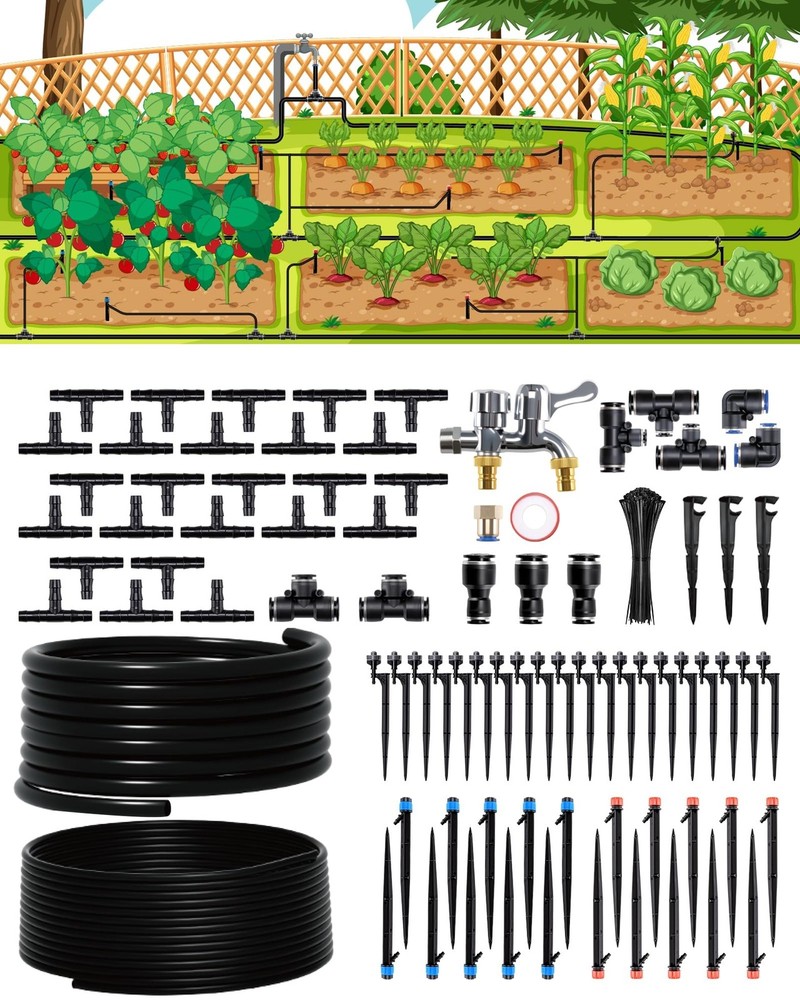 Drip Irrigation System, Automatic Garden Watering System with 180FT 1/2” &
