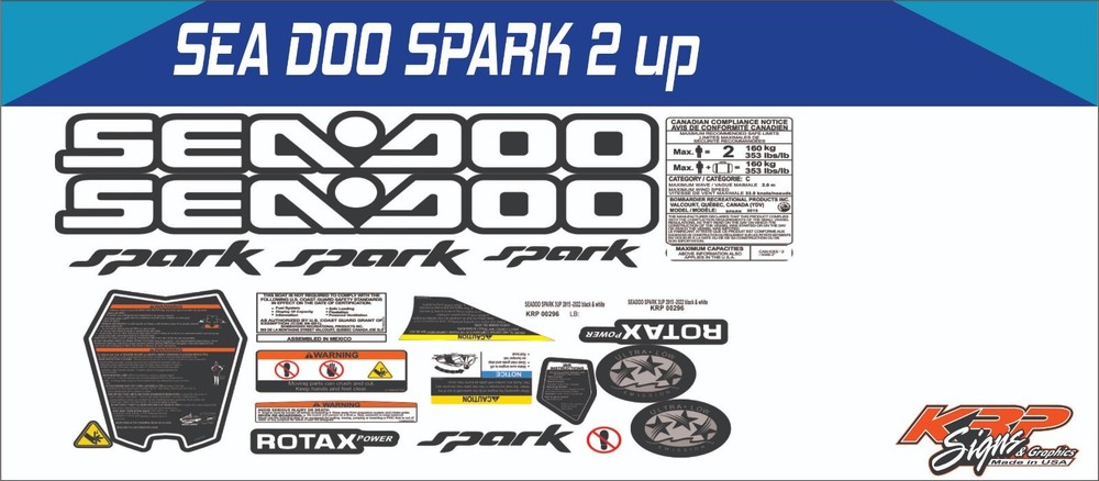 SEADOO SPARK 2 UP 2015 - 2022 Graphics / Decal / Sticker Kit black & white