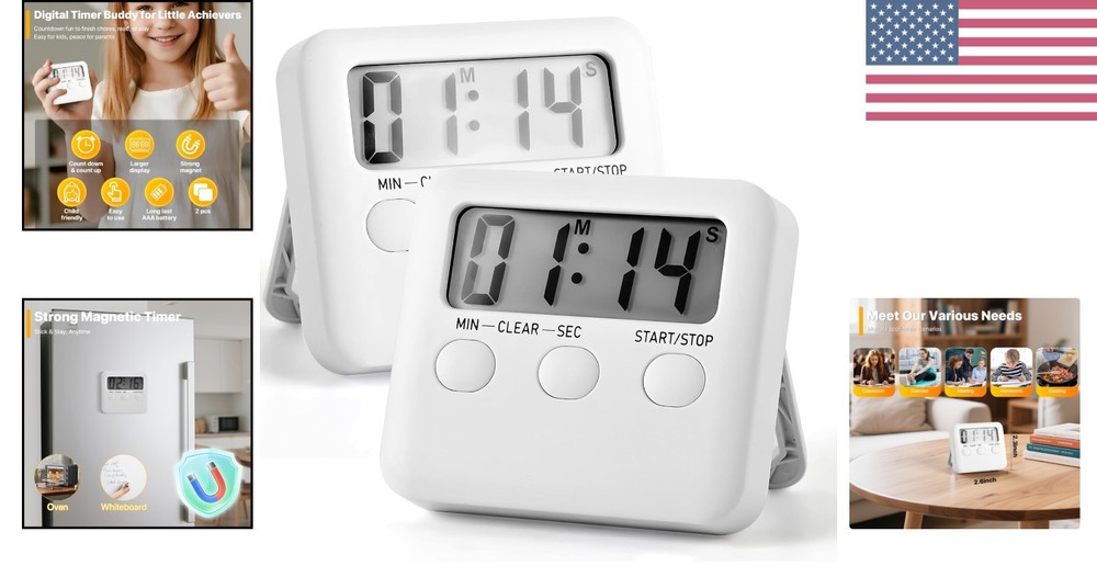 Effortless 2 Pack Digital Timers with Loud Alarm - Perfect for Study & Exercise