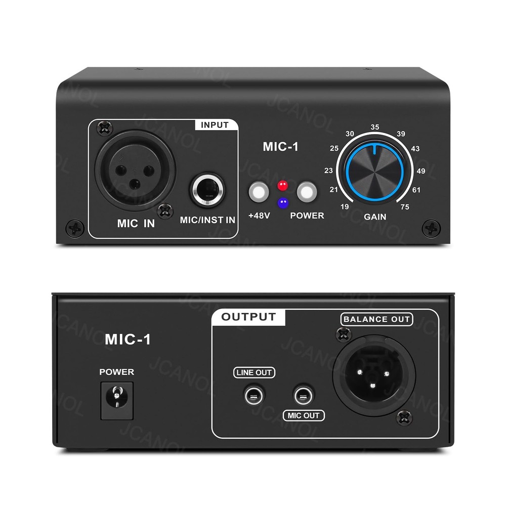 Microphone Preamp with 75dB Gain, 48V Phantom Power for Dynamic & Condenser Mic