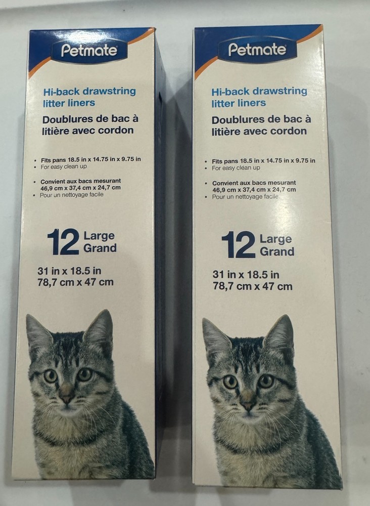 2 boxes Petmate Hi-back drawstring litter liners, 12 Large per box