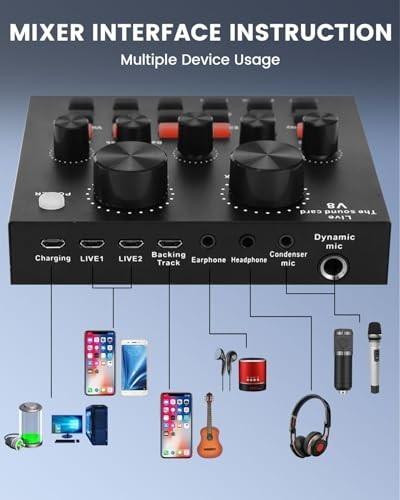 Podcast Equipment Bundle - V8 Audio Interface, BM800 Condenser Mic for Streaming