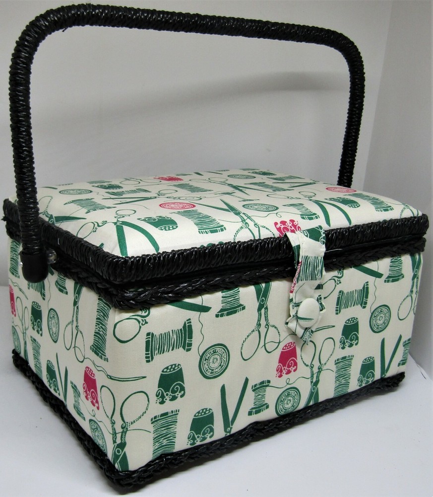 Sewing basket with handle and insert.