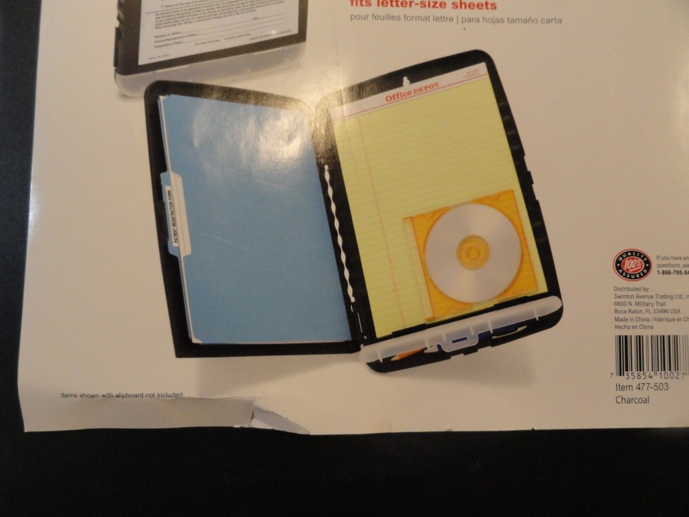 SIDE OPENING STORAGE HARD PLASTIC WATERPROOF CLIPBOARD CHARCOAL BLACK
