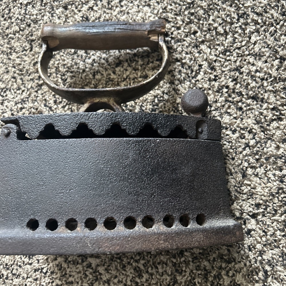 Antique Sad Iron Charcoal Coal Wood Handle Cast Iron