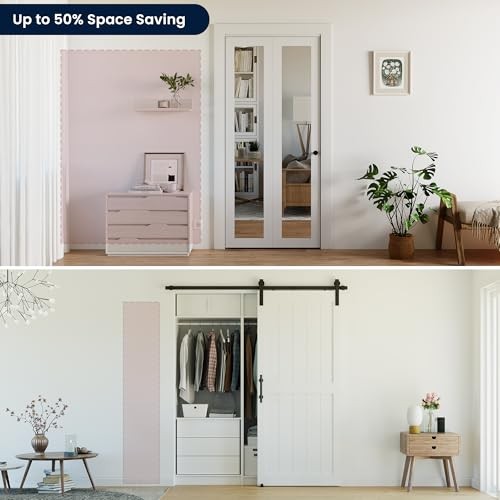 Bifold Doors for 30" x 80" Opening, 1-lite Mirror Closet Folding Doors with