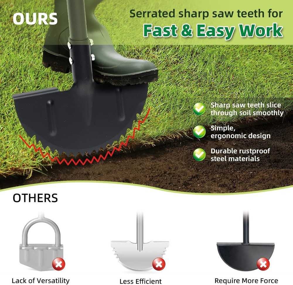Half Moon Edger Lawn Tool - Heavy Duty Saw Tooth Manual Edgers with Sharp Blade