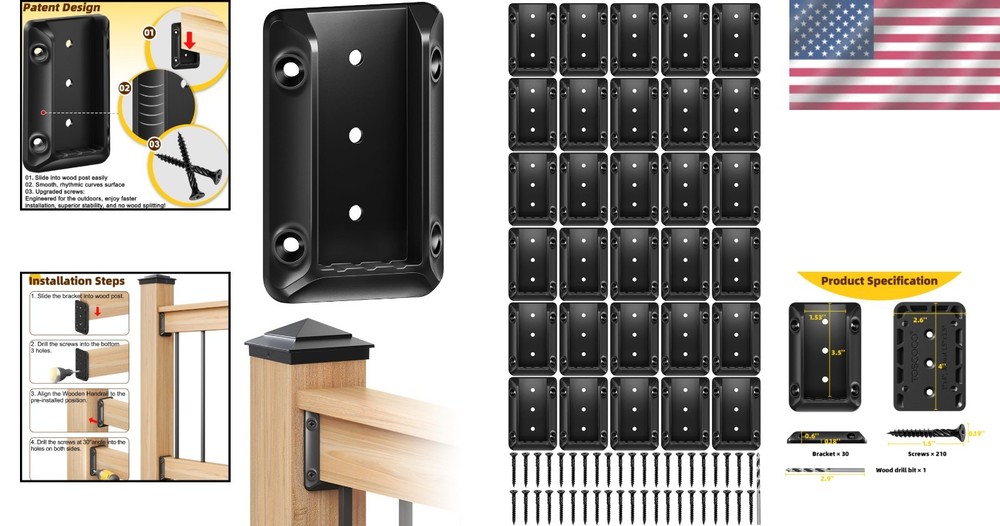 30-Piece Heavy-Duty Deck Railing Bracket Kit with Screws & Drill Bit