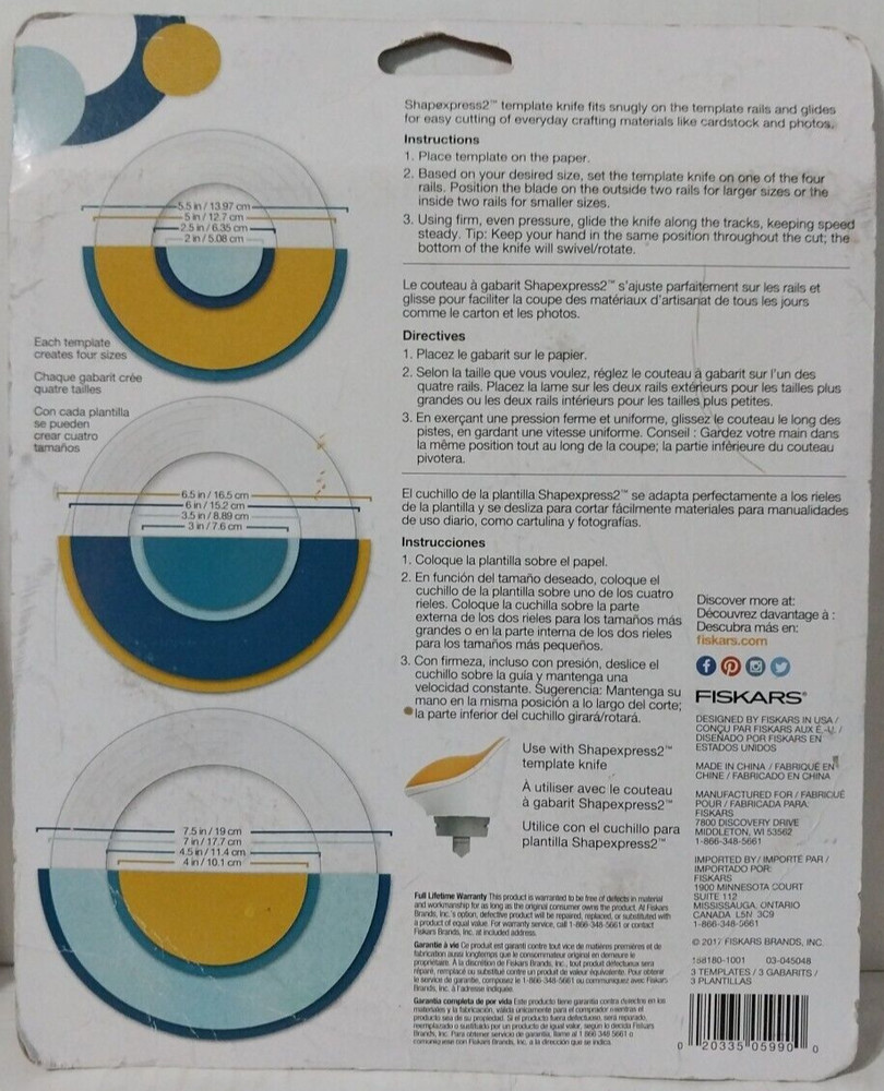 Fiskars Shapexpress2 Simply Create 3 Plastic Circle Templates 12 Circle Sizes