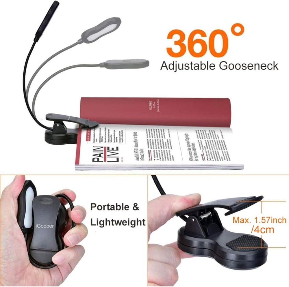 Amber Book Light Rechargeable Blue Light Blocking Reading Light Clip On Book