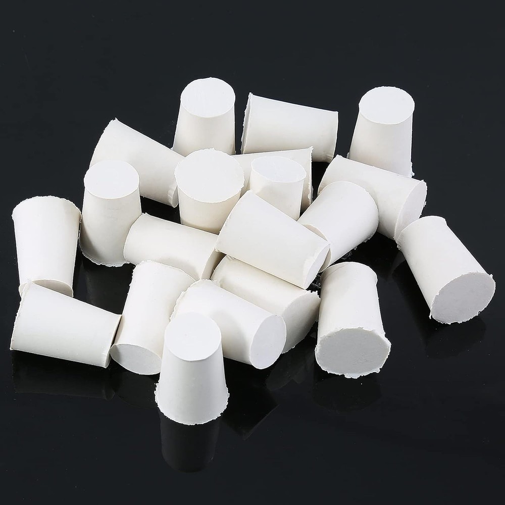 Tapered Rubber Lab Plugs - 20 Pcs Natural White Stoppers, Full Sealing Solution
