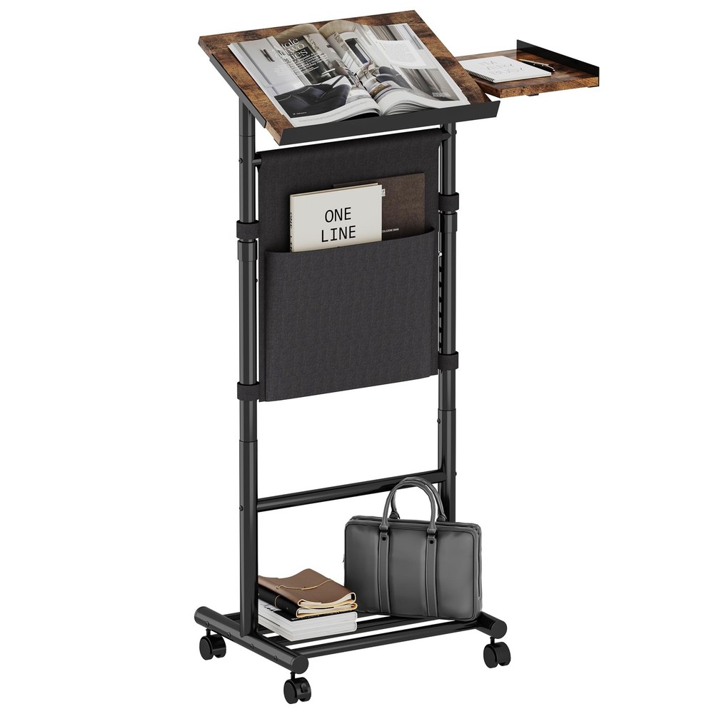 Mobile Standing Desk Podium, Height Adjustable Rolling Lectern with 360° Whee...