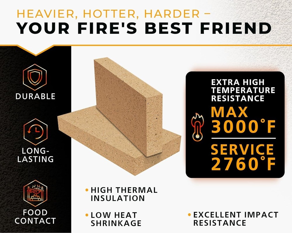 High Performance Fire Bricks - 5-Pack 9"x4.5" for Efficient Heat Distribution