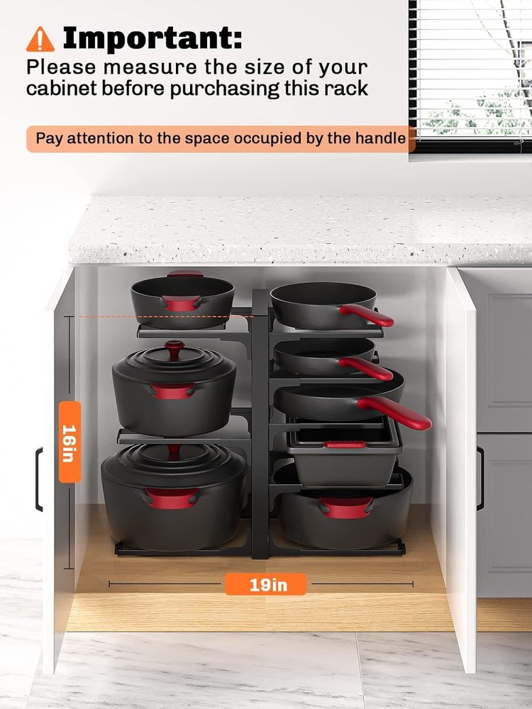 8 Tier Heavy Duty Adjustable Pan Organizer for Kitchen Cabinet Storage