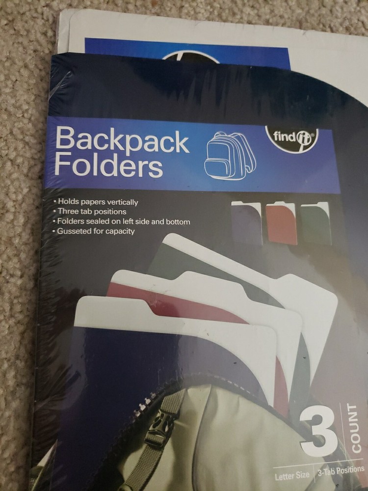 Backpack Folders, Three Tab Positions, Assorted Patterns and Solids, Pk Of 3 New