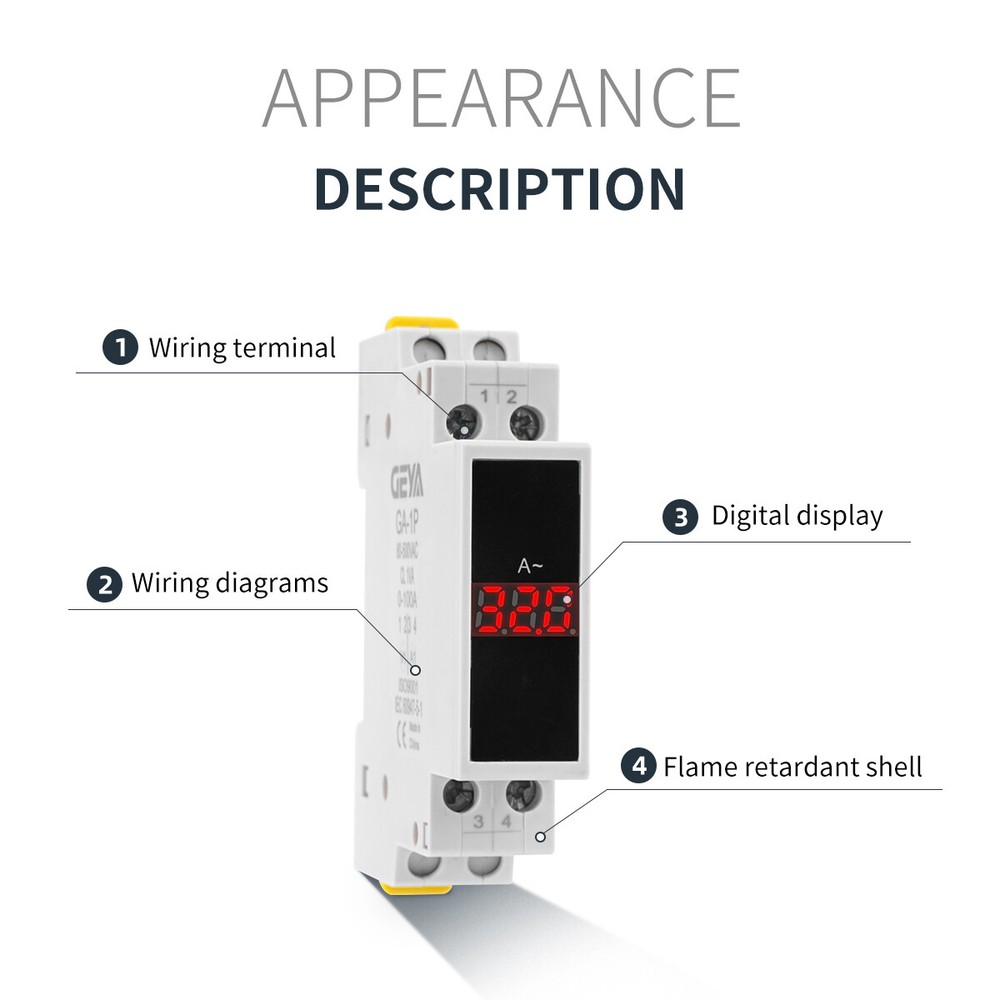 GEYA Current Meter Single Three Phase Modular AC0A-100A LED Display 80V-500V