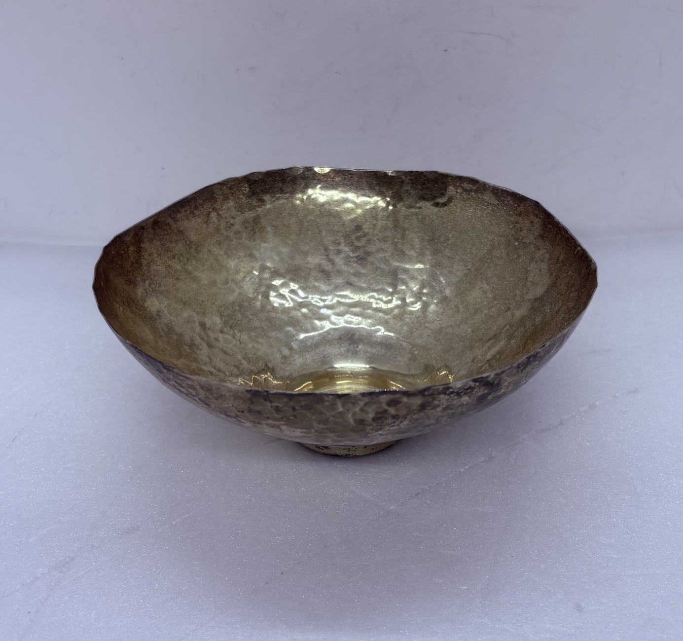 Vintage 1970s Silver Plated Hammered Nut Bowl Unique Shaped 5.25” Art Decor 34