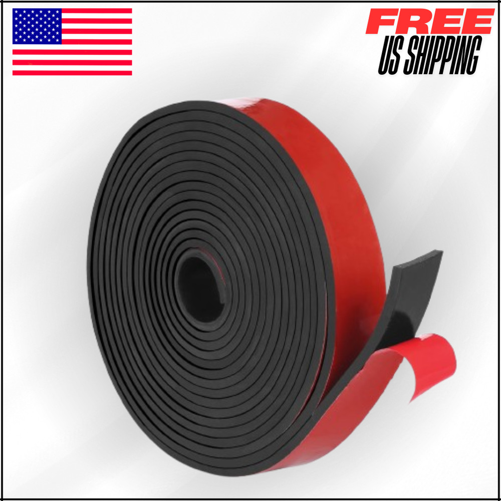 Adhesive Solid Rubber Strips, Self Stick Black Neoprene Rubber Rolls, 2x1/8x180"