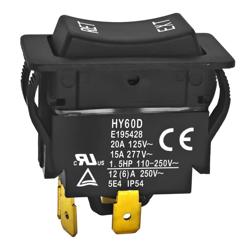 HY60D Rocker Switch - RET-EXT 20A 125VAC 4Pin Pushbutton Switch, (ON)-Off-(ON...