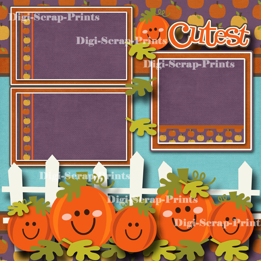 CUTEST PUMPKIN IN THE PATCH ~ 2 premade scrapbook pages fall halloween DIGISCRAP