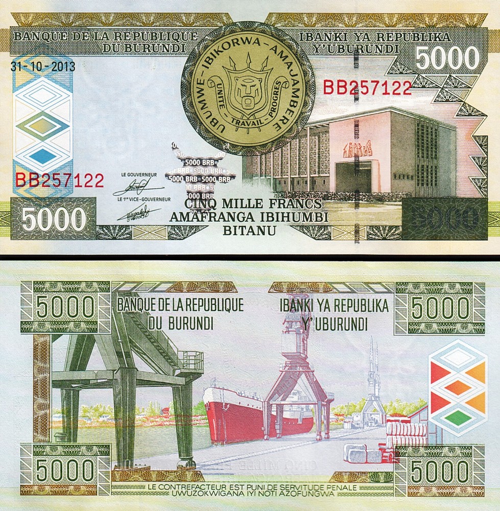 Burundi 5000 Francs 31-10- 2013, UNC, P-48c