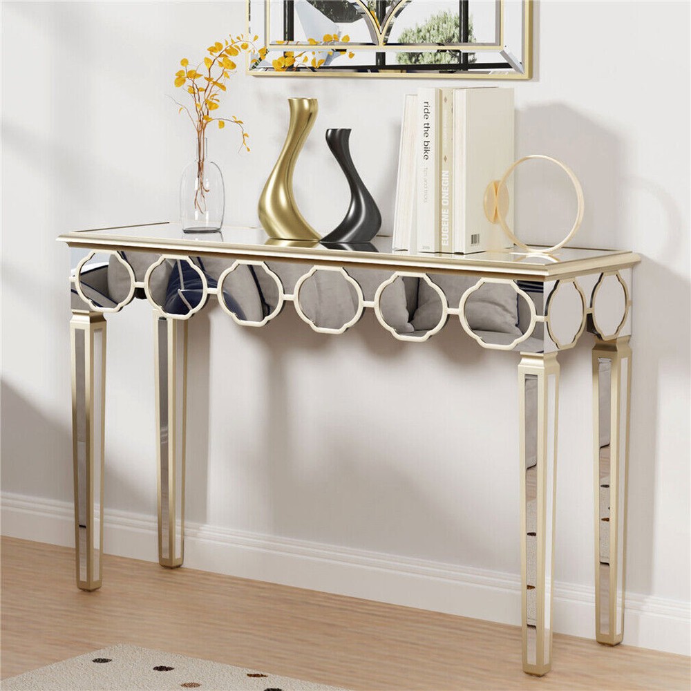 Mirrored Console Table Narrow Silver Entryway Sofa Table for Home Office Storage