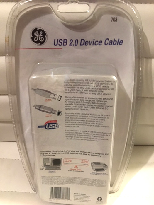 GE USB 2.0 Device Cable 6FT. A Plug - B Plug new