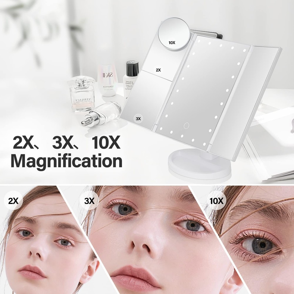 DenCert Makeup Mirror Vanity Mirror with Lights 1X 2X 3X 10X Magnification, L...