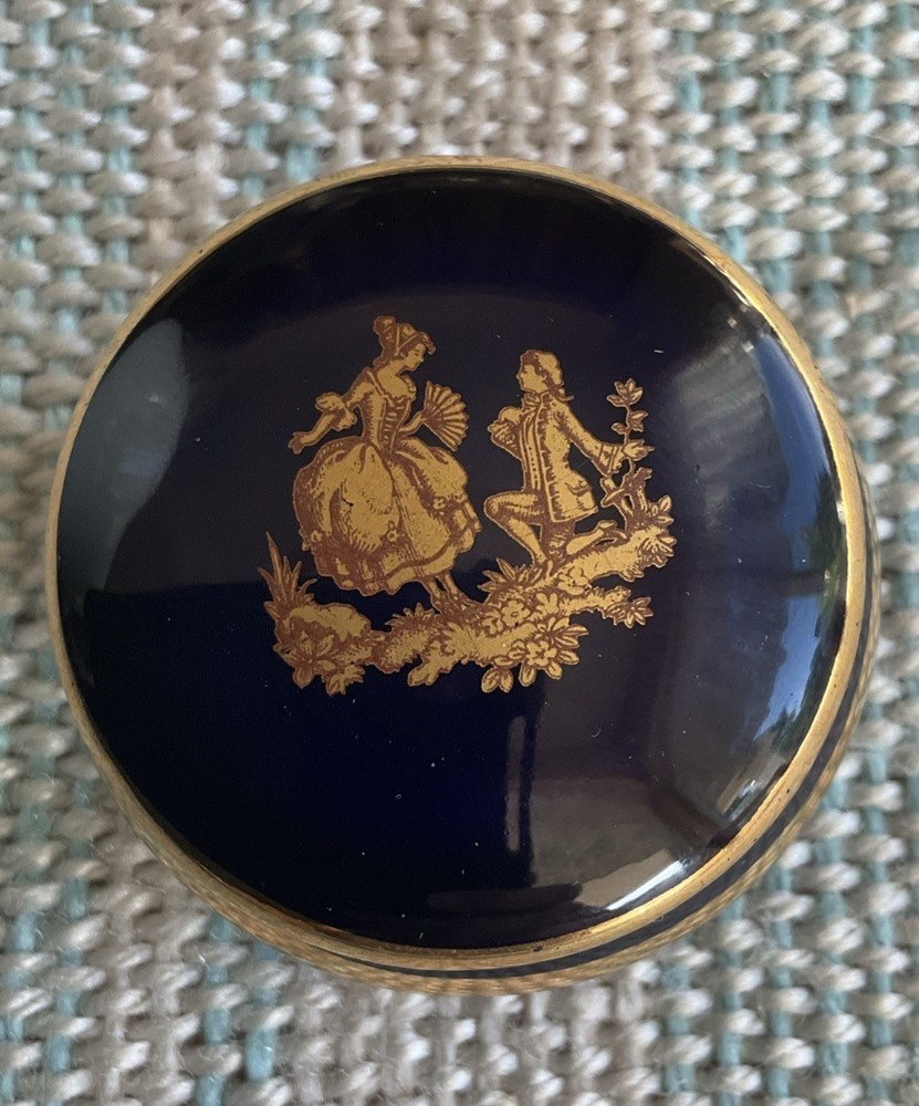 LIMOGES Cobalt Blue Trinket Box Courting Couple