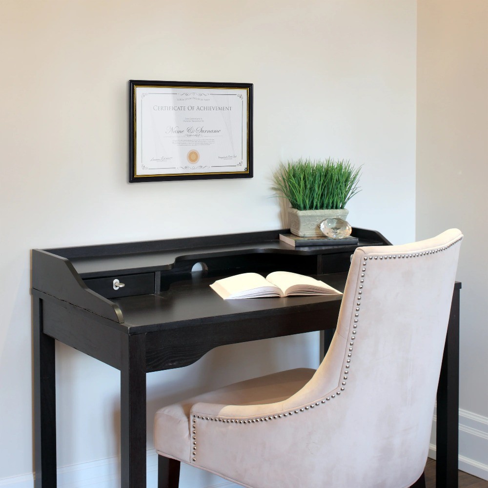 DesignOvation 8.5x11 Basic Black/Gold Document Frame, Set of 2